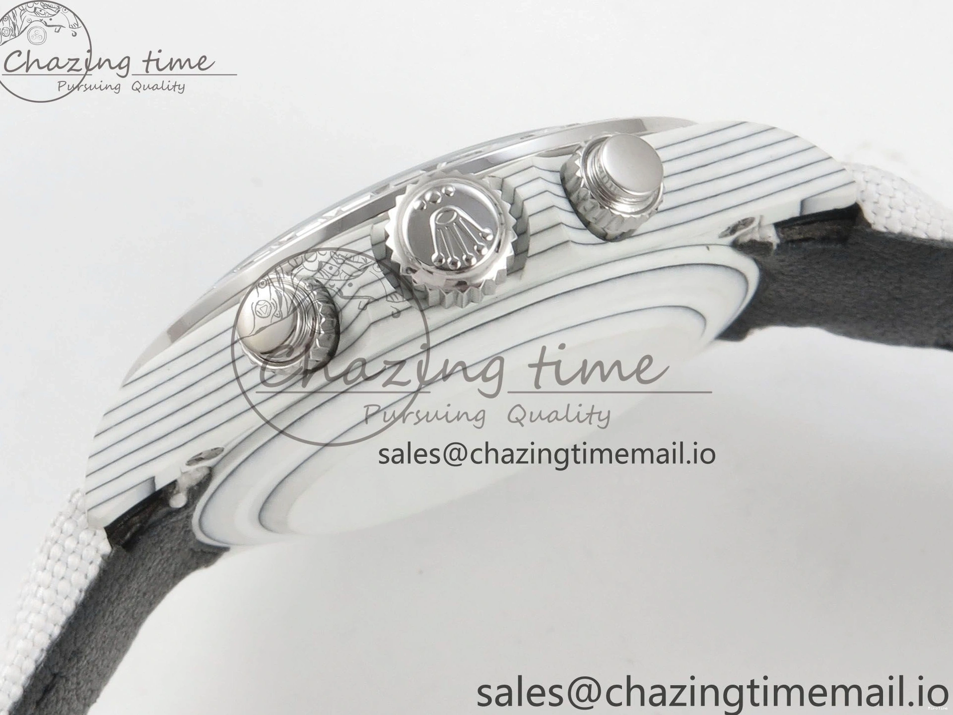 MiroTime 0110 Daytona Cosmograph White Carbon MPF Best Blaken Skeleton Dial on White Nylon Strap A FreshLook 314